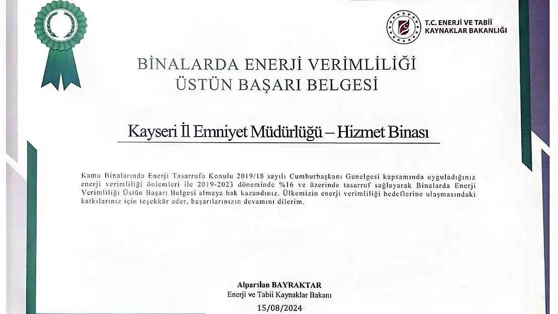 Bakanlıktan Kayseri Emniyet'ine üstün başarı ödülü