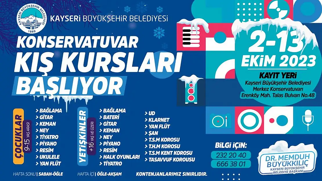 BÜYÜKŞEHİR, KONSERVATUVAR KIŞ KURSLARI KAYITLARI BAŞLADI