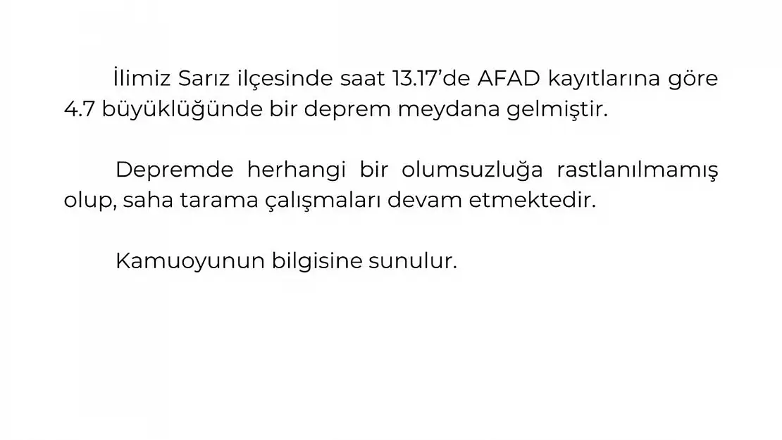 Deprem sonrası valilikten açıklama