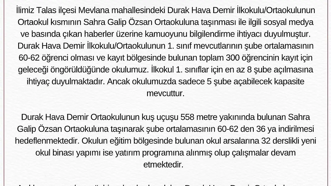 İl Milli Eğitim Müdürlüğü'nden nakil hakkında açıklama