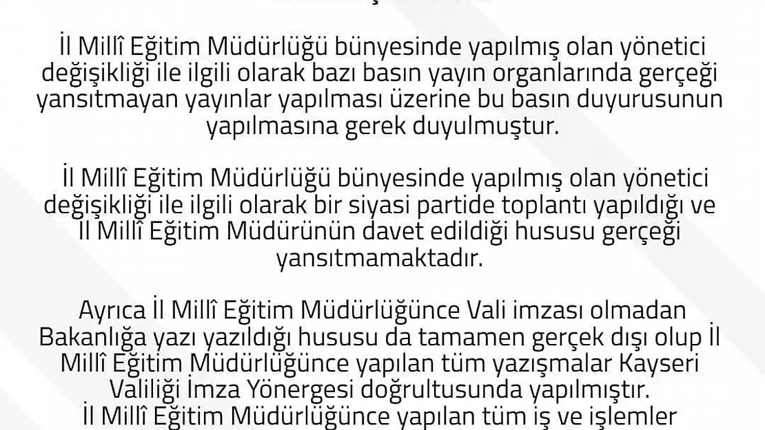 İl Milli Eğitim'den 'yönetici değişikliği' açıklaması