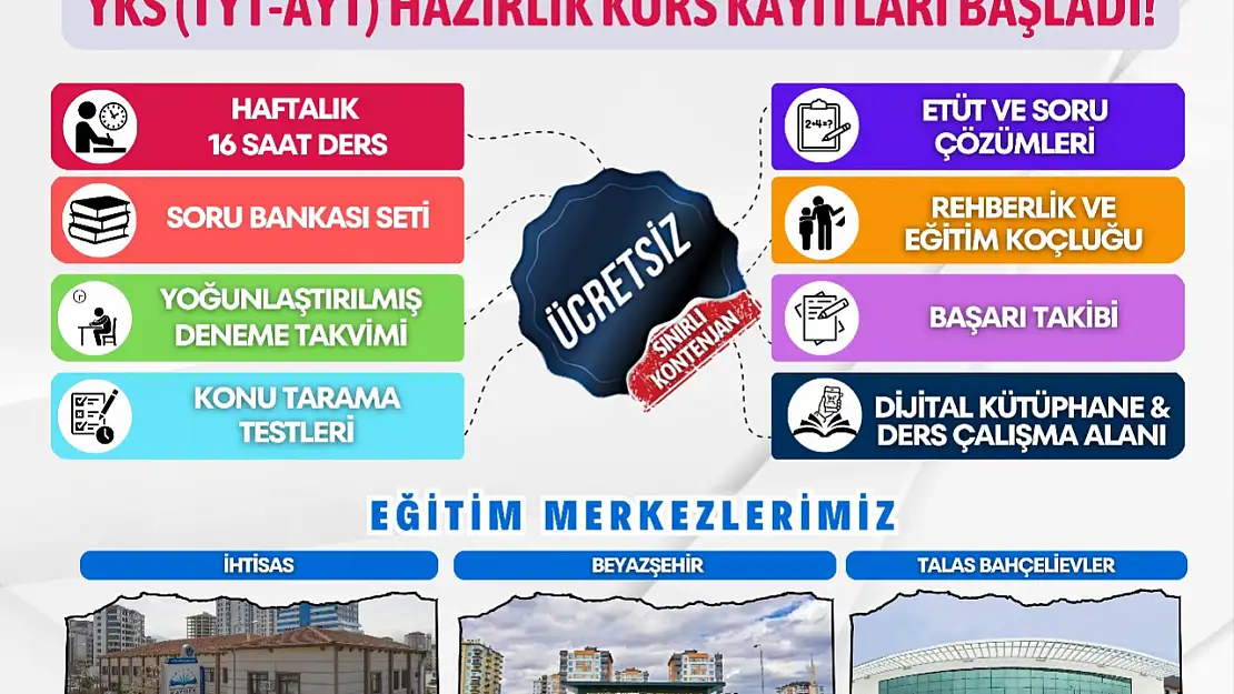 Kayseri Büyükşehir Belediyesi'nden ücretsiz YKS hazırlık kursları