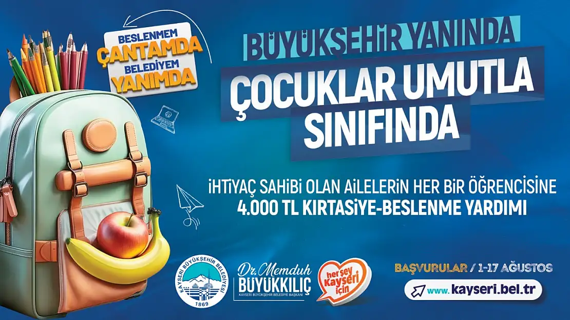 Kayseri Büyükşehir'den eğitime 4 bin tl'lik destek