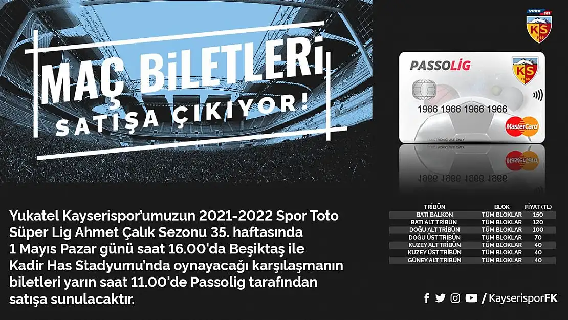 Kayserispor - Beşiktaş maçı biletleri satışa çıktı