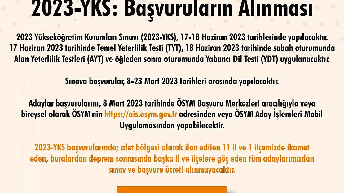 YKS TAKVİMİ BELLİ OLDU