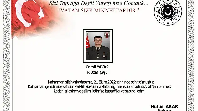 1 ASKER ŞEHİT OLDU