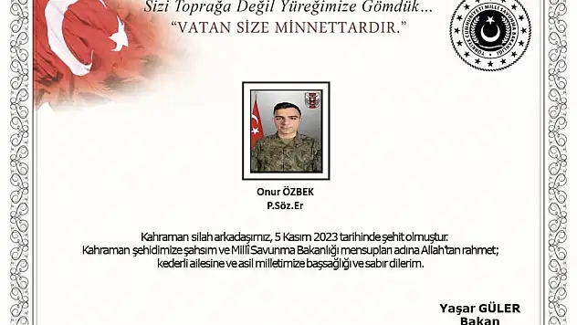 1 ASKER ŞEHİT OLDU