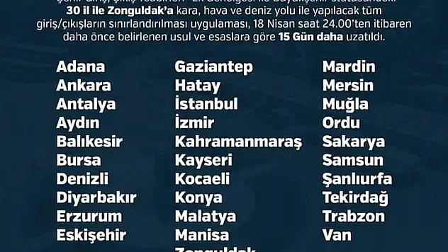 31 ile giriş çıkışlar yasağı devam ediyor