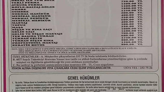 Berber tarifeleri zamlandı