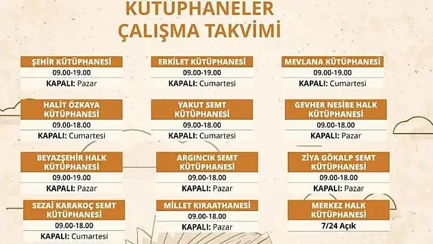 Büyükşehir kütüphanelerinde çalışma takvimi güncellemesi yapıldı