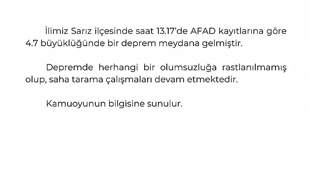Deprem sonrası valilikten açıklama