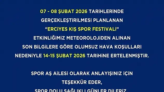 Erciyes festivali ertelendi