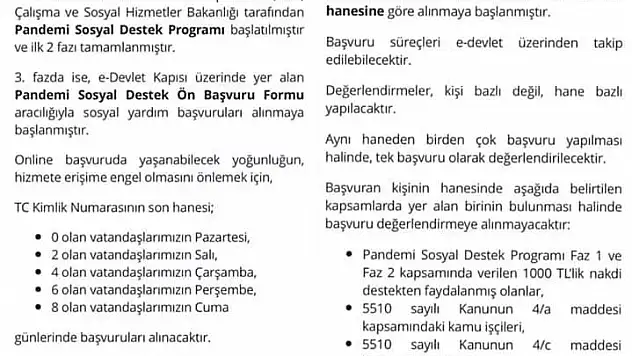 Faz 3 yardımı başvurusu başladı