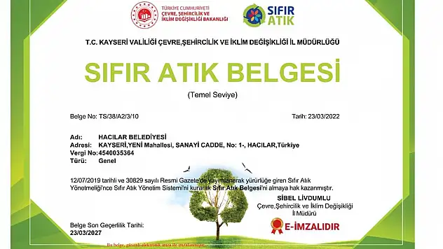 HACILAR BELEDİYESİ SIFIR ATIK BELGESİNİ ALDI