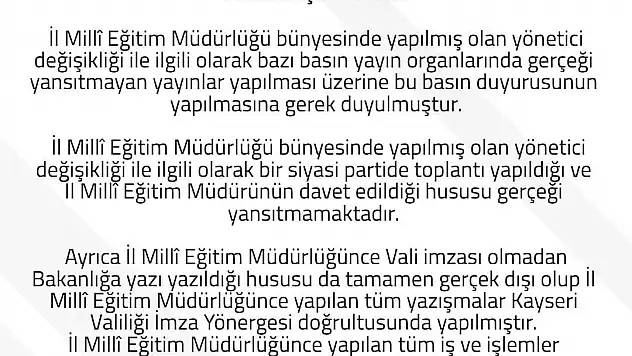 İl Milli Eğitim'den 'yönetici değişikliği' açıklaması