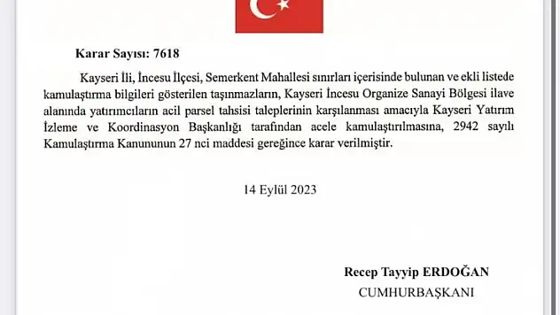 İncesu OSB'de yeni yatırım alanları