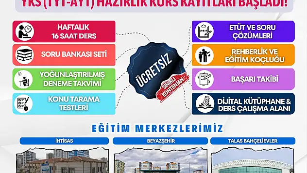 Kayseri Büyükşehir Belediyesi'nden ücretsiz YKS hazırlık kursları