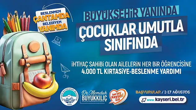 Kayseri Büyükşehir'den eğitime 4 bin tl'lik destek