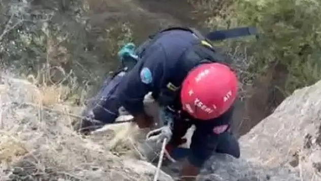Kayseri itfaiyesinden keçi kurtarma operasyonu