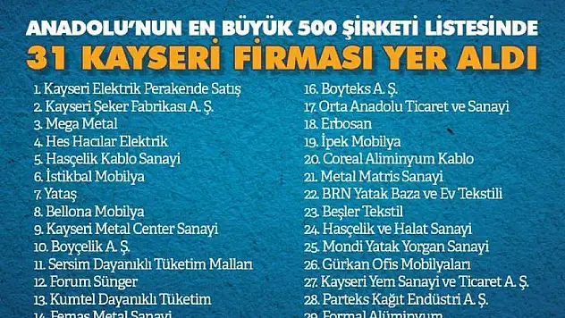 Kayseri'den 31 firma girdi