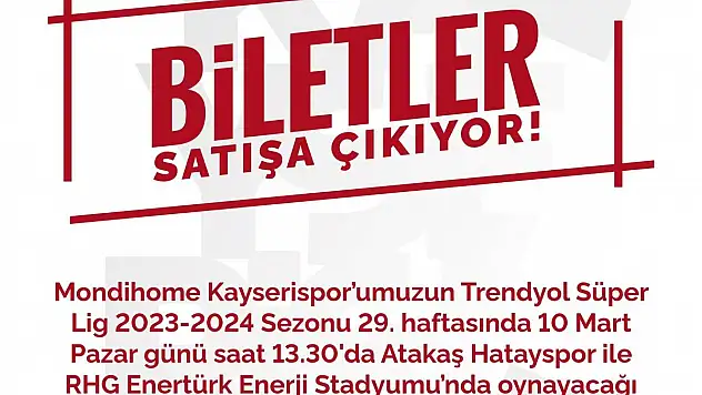 Kayserispor - Hatayspor maç biletleri yarın satışa çıkıyor