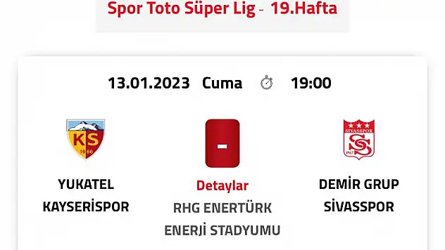 Kayserispor - Sivasspor maçının saati değişti