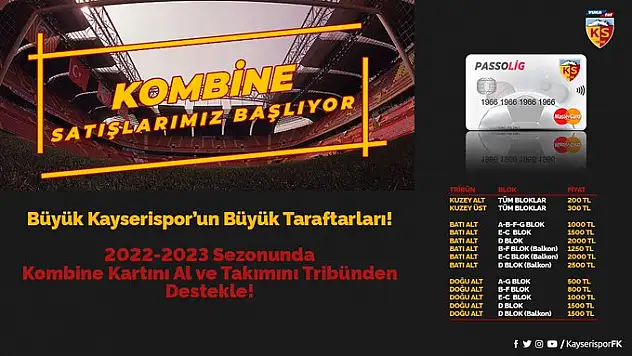Kayserispor'un kombine biletleri satışa çıkıyor