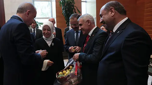MİLLETVEKİLİ ÇALIK VE BAŞKAN GÜDER, ERDOĞAN'A KAYISI İKRAM ETTİ