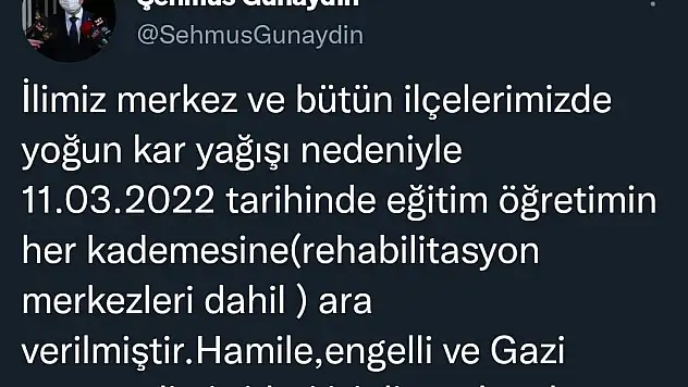 OKULLAR TATİL EDİLDİ
