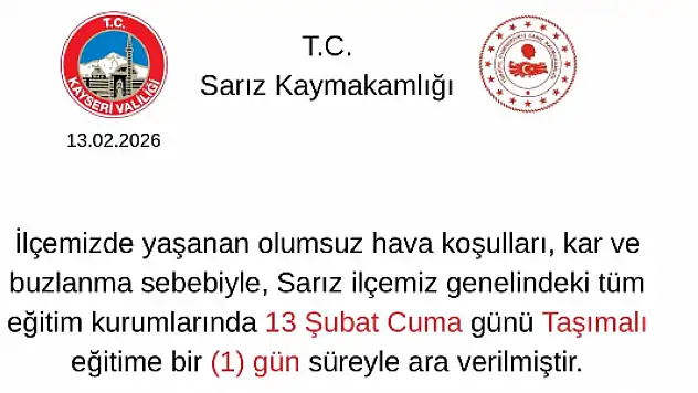 Sarız'da taşımalı eğitime kar engeli