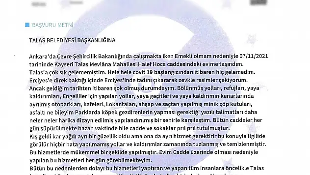 Talas'a inceleme gezisi düzenlenmesini önerdi