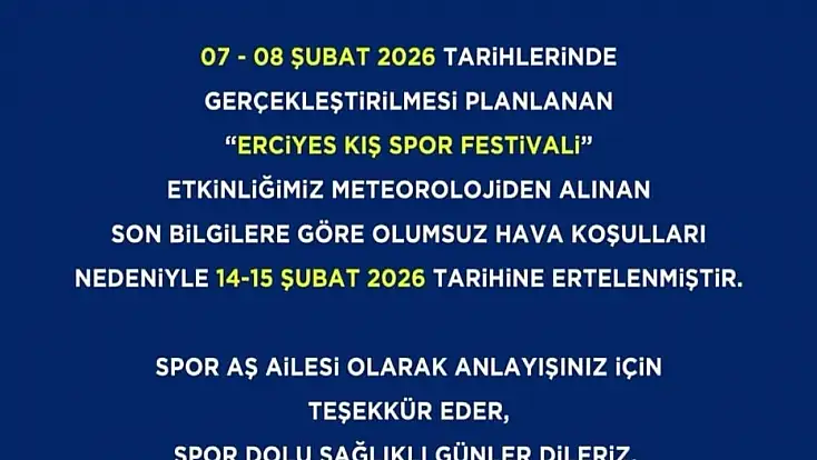 Erciyes festivali ertelendi