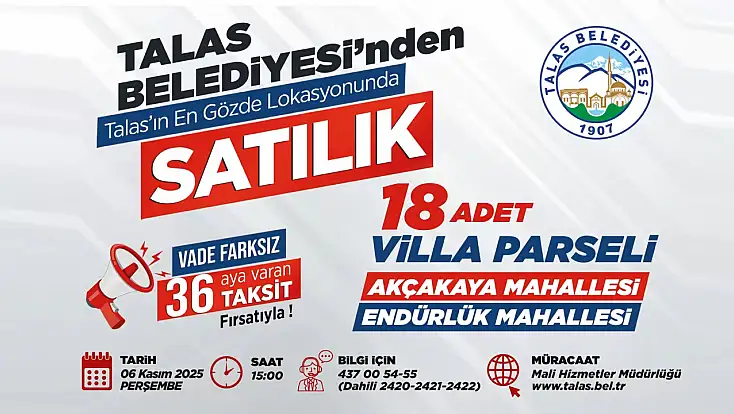 Talas’ta villa parselleri satışa çıkıyor