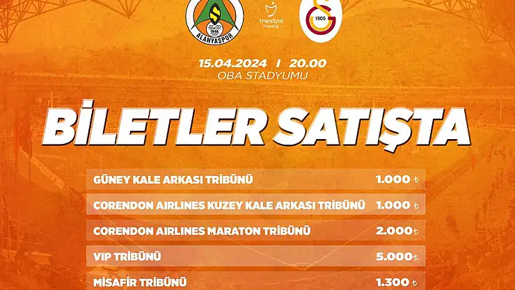 Alanyaspor' Galatasaray  maçı biletleri satışa çıktı