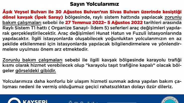 BÜYÜKŞEHİR ULAŞIM A.Ş.'DEN ÖNEMLİ DUYURU