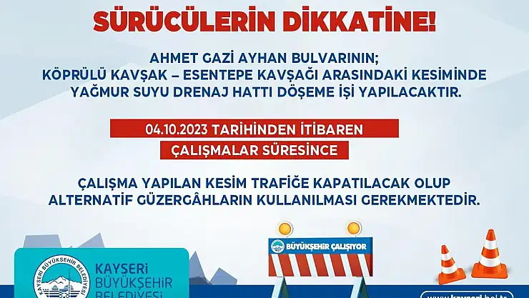 BÜYÜKŞEHİR'DEN 10 MİLYON TL'LİK YAĞMUR SUYU DRENAJ HATTI