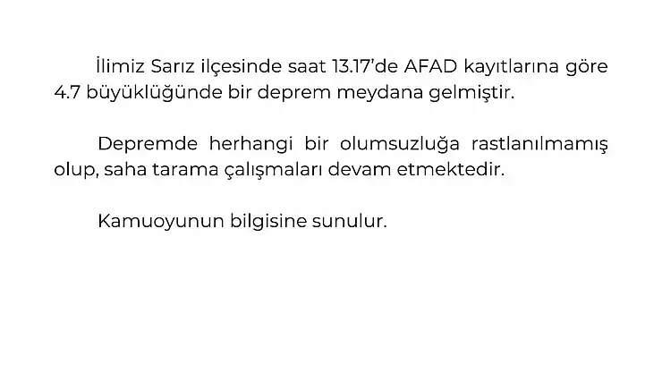 Deprem sonrası valilikten açıklama