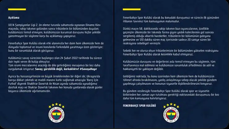 FENERBAHÇE'DEN BEKLENEN AÇIKLAMA GELDİ