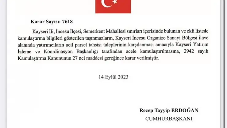 İncesu OSB'de yeni yatırım alanları