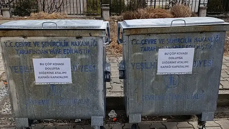 Kayseri'de çöp kovasında uyarı yazısı