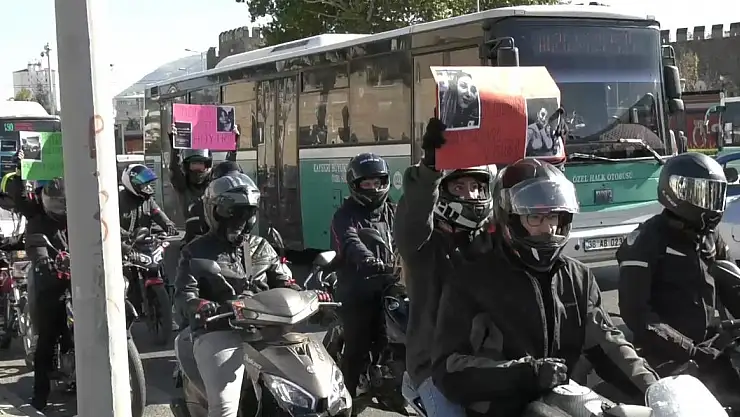 Motosikletliler kadın ve çocuk şiddetine için şehri turladı