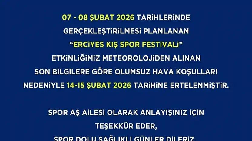 Erciyes festivali ertelendi