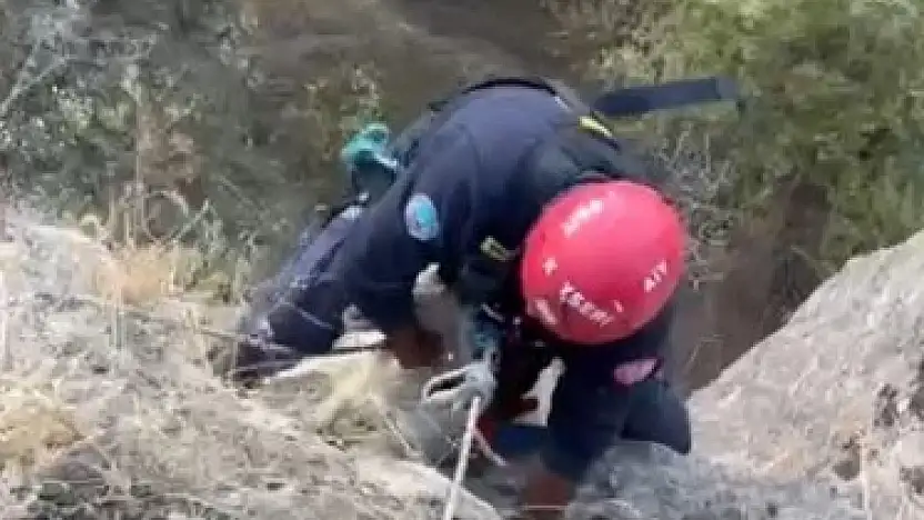 Kayseri itfaiyesinden keçi kurtarma operasyonu