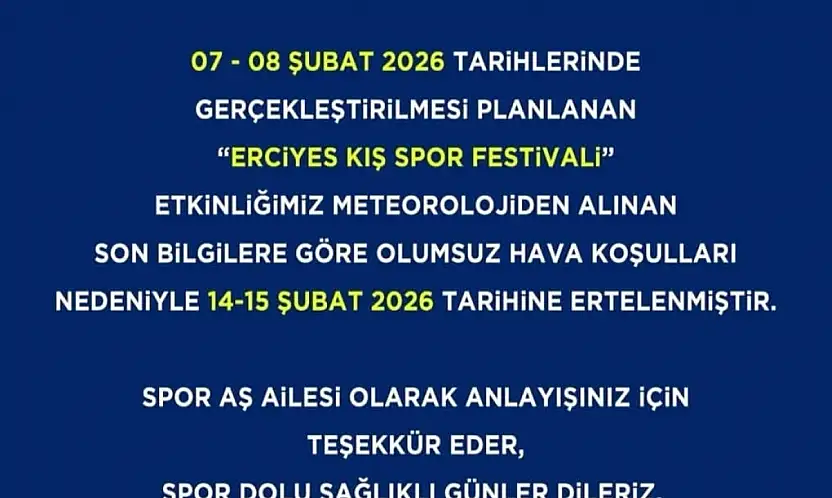 Erciyes festivali ertelendi